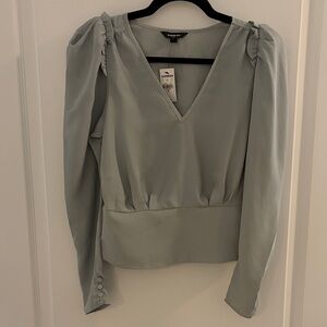 Express Soft Gray V-Neck Blouse